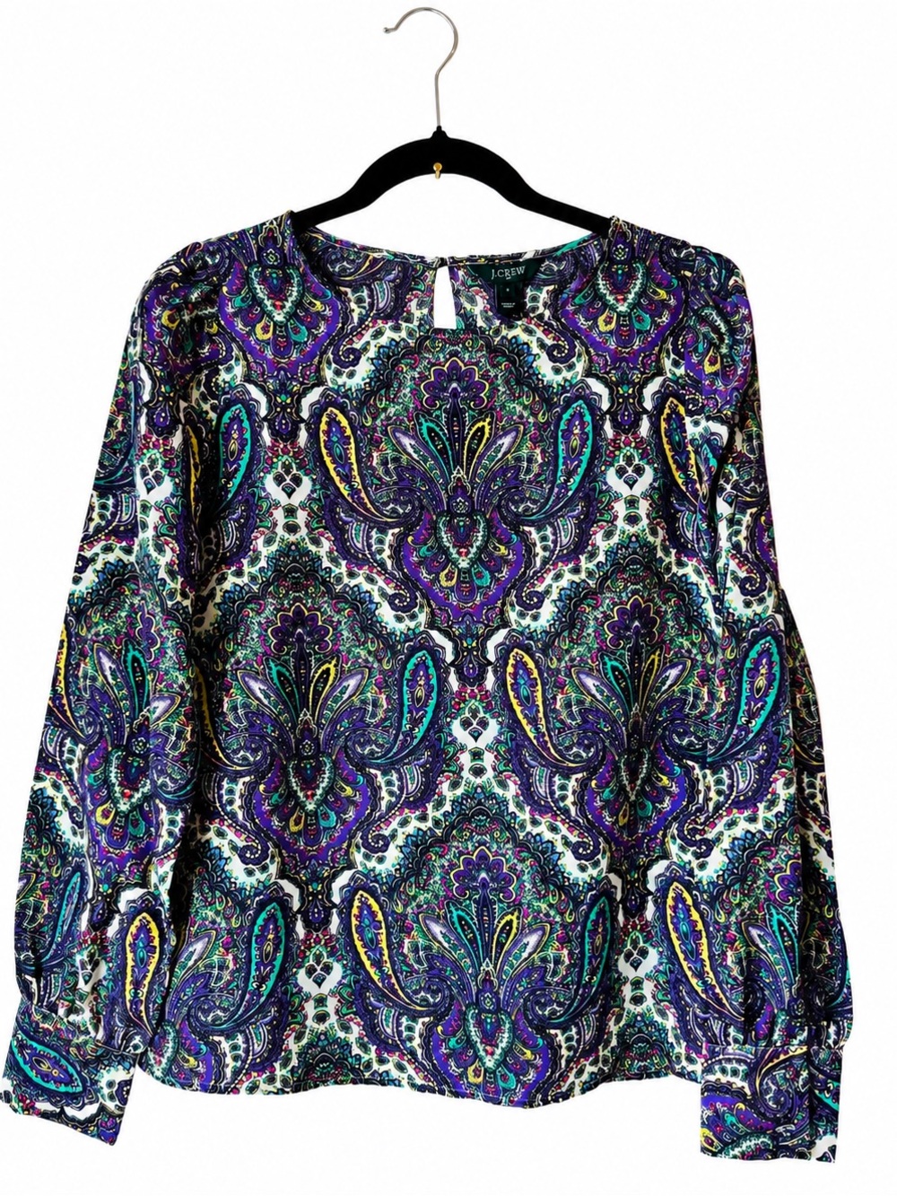 J.Crew Paisley Blouse Size Small Purple Long Sleeve Keyhole Top